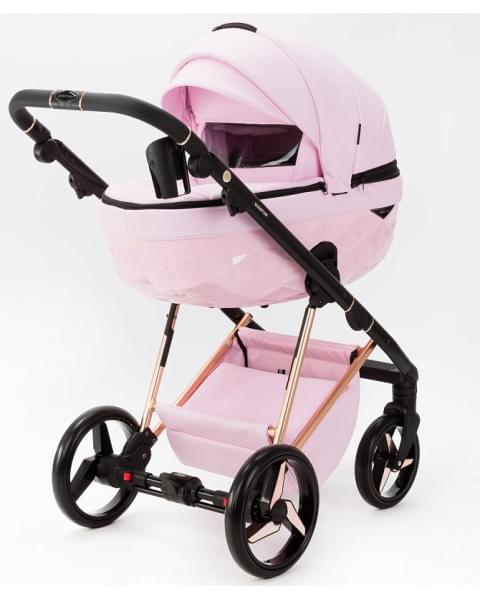 Детская коляска Adamex Quantum Superstar Deluxe 3 в 1 Q-STAR136-K (РОЗОВ.ЗЕФИР КОЖА+РОЗОВ.ДНО+РОЗОВ.ЗОЛОТО РАМА)