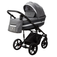Детская коляска Adamex Rimini 2 в 1 RI11A LUX (СЕРЫЙ С СЕРЕБР.ЛЮРЕКСОМ+Т.СЕР.КОЖА+СЕРЕБР.ОТДЕЛКА)