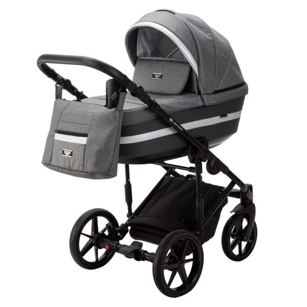 Детская коляска Adamex Rimini 2 в 1 RI11A LUX (СЕРЫЙ С СЕРЕБР.ЛЮРЕКСОМ+Т.СЕР.КОЖА+СЕРЕБР.ОТДЕЛКА)