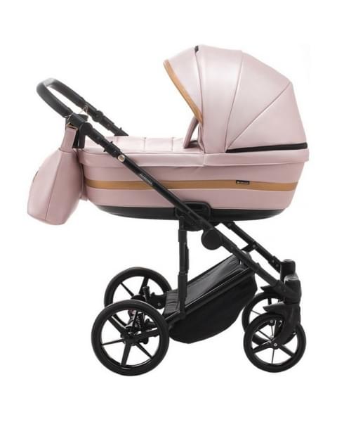 Детская коляска Adamex Rimini Deluxe 3 в 1 RI244 РОЗОВ.КОЖА+ ЗОЛОТО.ОТДЕЛКА