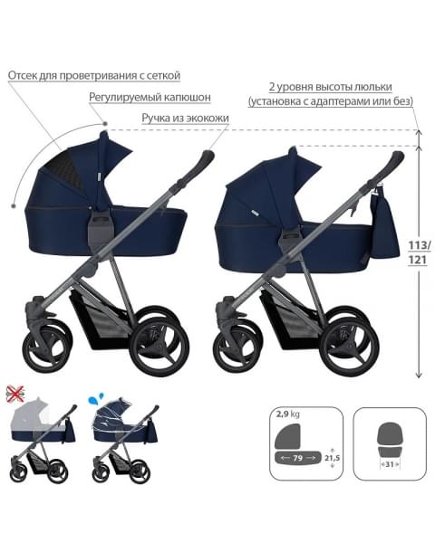 Детская коляска Bebetto Flavio 2 в 1 02 синий серая рама