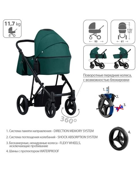 Детская коляска Bebetto Flavio 2 в 1 12 изумрудный