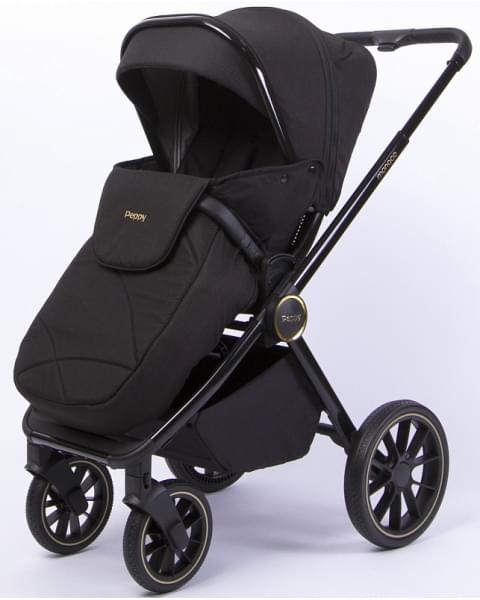 Детская коляска Peppy Monaco 2 в 1 Royal black (черный), рама черный глянец