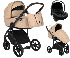 Детская коляска Roan Bass Next Кожа 3 в 1 с автокреслом Tutis Elo Lux EduSky Black RN082/1 Caramel