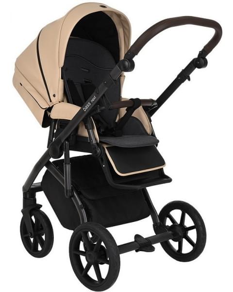 Детская коляска Roan Bass Next Кожа 3 в 1 с автокреслом Tutis Elo Lux EduSky Black RN082/1 Caramel