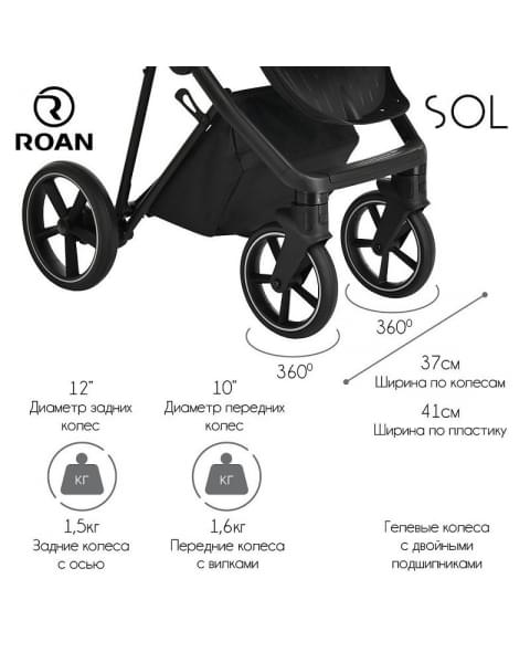 Детская коляска Roan Sol 3 в 1 с автокреслом Tutis Elo Lux EduSky Black RSL/1013 Boho Green