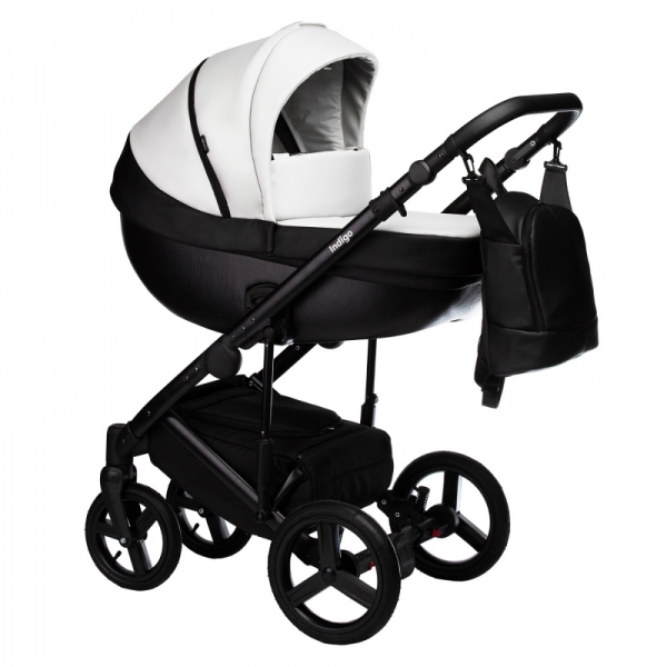 Детская коляска Indigo Tour Eco 2 в 1 Te10 черная кожа + белая кожа