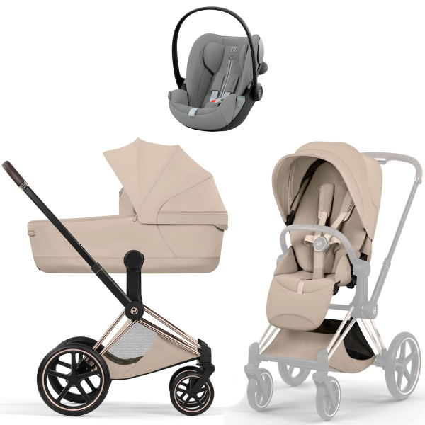 Коляска 3 в 1 Cybex Priam V Rosegold Style Cozy Beige + Cloud G3 Stone Grey Plus