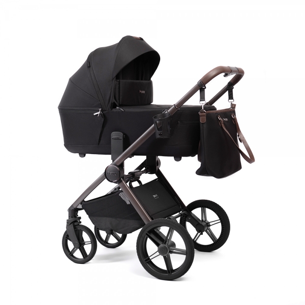 Коляска детская Peppy Monaco thermo 2 в 1 Black (черный), рама серо-коричневая