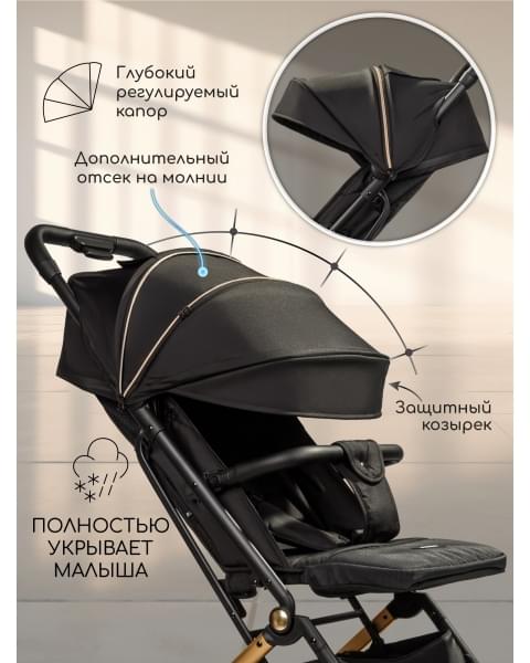 Коляска прогулочная Amarobaby Route, Черный / Золотой