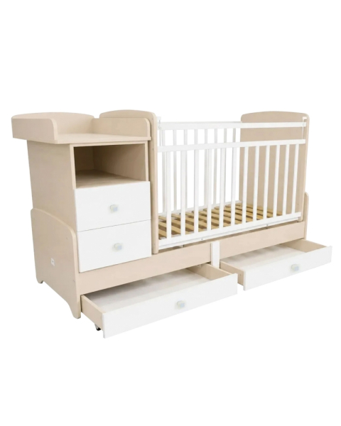 Кровать детская INDIGO Соната NEW с маятником фигур. спин. бежевый-белый