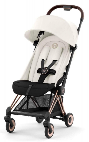 Прогулочная коляска Cybex Coya Off White с дождевиком и бампером/Rosegold