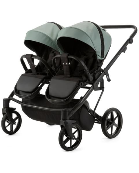 Детская коляска для двойни Adamex Leo Duo Deluxe 3 в 1 DUO-SA20 (СЕРО-ЗЕЛЁНАЯ КОЖА)