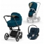 Коляска 3 в 1 Cybex Priam IV шасси Chrome Black, Mountain Blue (Синий)