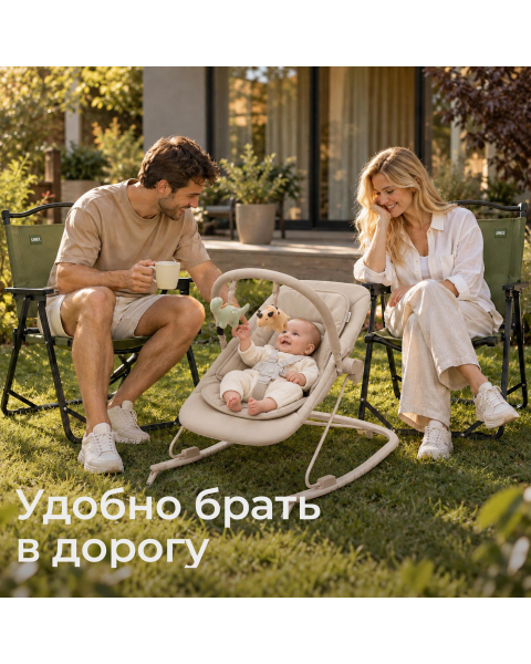 Шезлонг-качалка UNIX Kids Dino бежевый