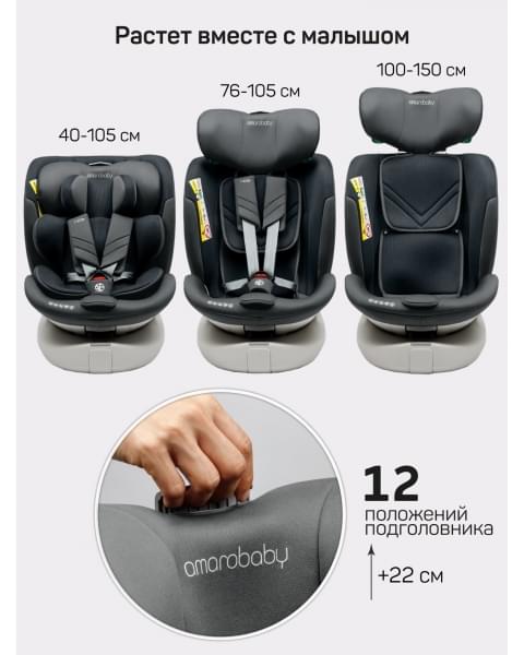 Детское удерживающее устройство Amarobaby Defender, i-Size, 40-150 см, серый
