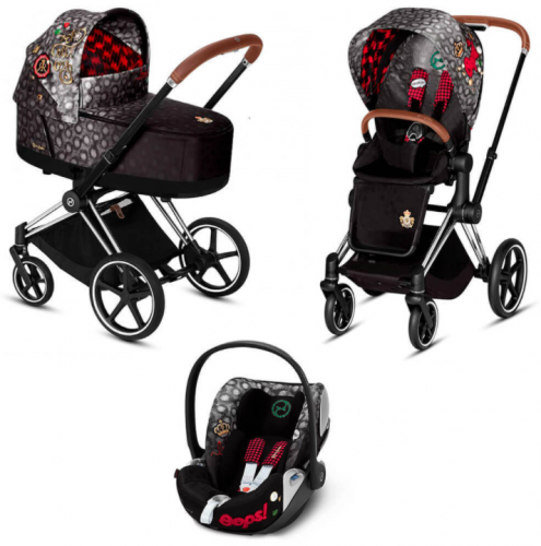 Коляска 3 в 1 Cybex Priam III Rebellious шасси Chrome Brown, Rebellious (Черно-белый / Красный)