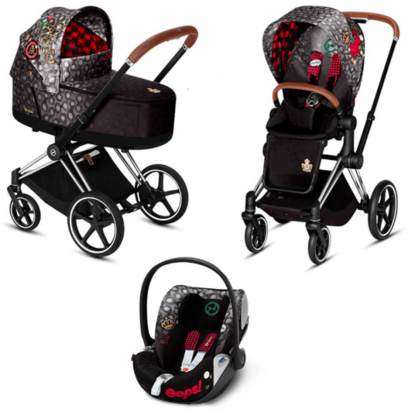 Коляска 3 в 1 Cybex Priam III Rebellious шасси Chrome Brown, Rebellious (Черно-белый / Красный)