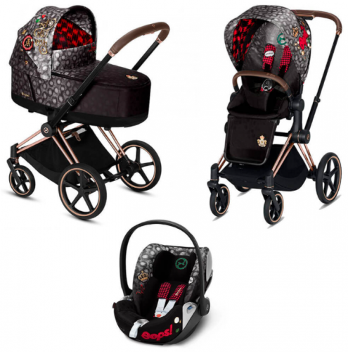 Коляска 3 в 1 Cybex Priam III Rebellious шасси Rose Gold, Rebellious (Черно-белый / Красный)