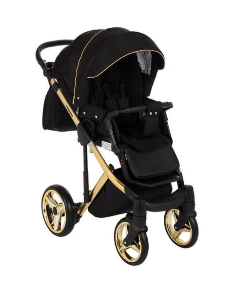 Детская коляска Adamex Chantal Special Edition 2 в 1 C1-A (ЧЕРН+ЧЕРН.РИФЛЕН.ДНО,ЗОЛОТ.МОЛН+ЗОЛОТО РАМА)