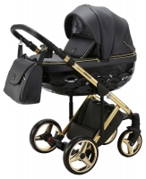 Детская коляска Adamex Chantal Special Edition Deluxe 3 в 1 C113 (ЧЕРН.ПЕРЛ.КОЖА+ЗОЛОТО РАМА)