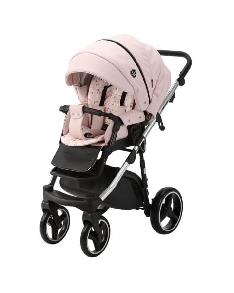 Детская коляска Adamex Cortina Deluxe 2 в 1 CT321 (СВ.РОЗОВ.КОЖА+СЕРЕБ.ОТДЕЛКА+ХРОМ РАМА)