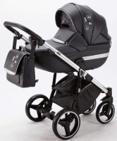 Детская коляска Adamex Cortina Deluxe 2 в 1 CT334 (ЧЕРН.КОЖА+СЕРЕБ.ОТДЕЛКА+ ХРОМ РАМА)