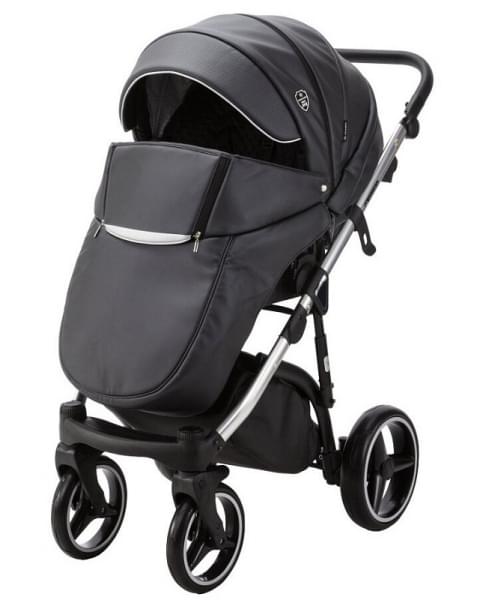 Детская коляска Adamex Cortina Deluxe 2 в 1 CT334 (ЧЕРН.КОЖА+СЕРЕБ.ОТДЕЛКА+ ХРОМ РАМА)