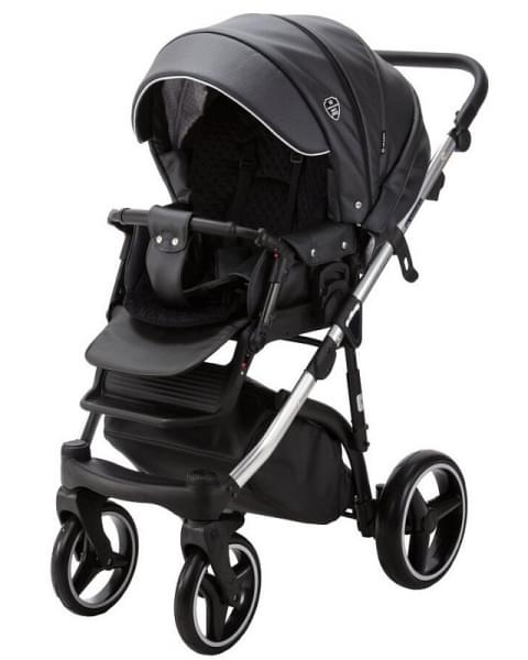 Детская коляска Adamex Cortina Deluxe 2 в 1 CT334 (ЧЕРН.КОЖА+СЕРЕБ.ОТДЕЛКА+ ХРОМ РАМА)
