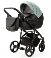 Детская коляска Adamex Lanti Deluxe 2 в 1 LN-SD103 (СЕРО-ЗЕЛЕН.КОЖА + ЧЕРН. КОЖА)
