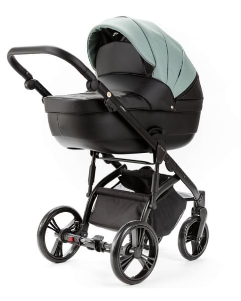 Детская коляска Adamex Lanti Deluxe 2 в 1 LN-SD103 (СЕРО-ЗЕЛЕН.КОЖА + ЧЕРН. КОЖА)