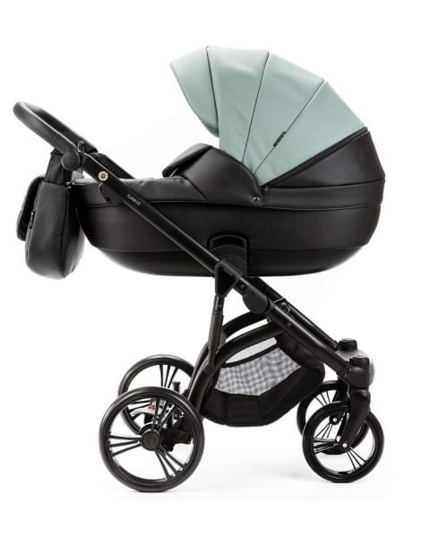 Детская коляска Adamex Lanti Deluxe 2 в 1 LN-SD103 (СЕРО-ЗЕЛЕН.КОЖА + ЧЕРН. КОЖА)