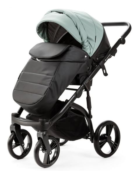 Детская коляска Adamex Lanti Deluxe 2 в 1 LN-SD103 (СЕРО-ЗЕЛЕН.КОЖА + ЧЕРН. КОЖА)