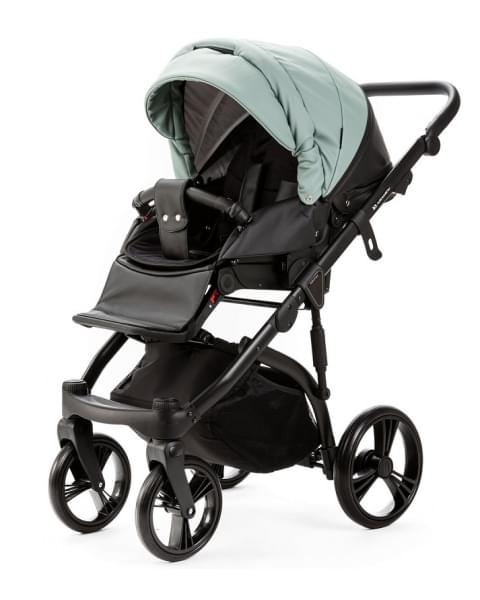 Детская коляска Adamex Lanti Deluxe 2 в 1 LN-SD103 (СЕРО-ЗЕЛЕН.КОЖА + ЧЕРН. КОЖА)