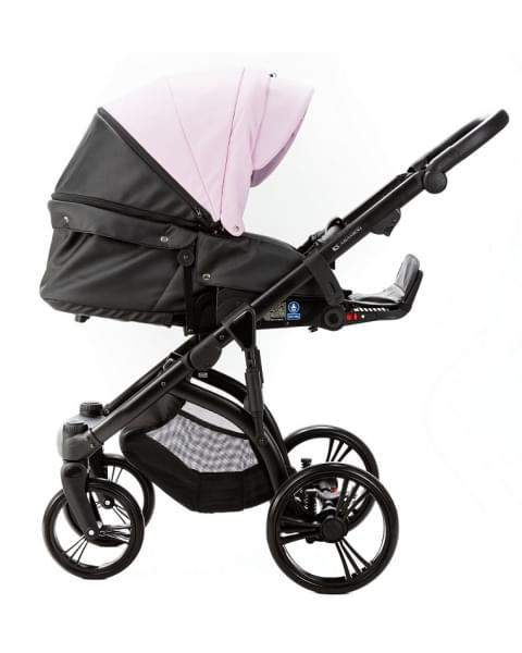Детская коляска Adamex Lanti Deluxe 3 в 1 LN-SD101 (РОЗОВ.ЗЕФИР КОЖА + ЧЕРН.КОЖА)