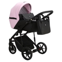 Детская коляска Adamex Mobi Deluxe 2 в 1 M-SD27 (РОЗОВЫЙ ЗЕФИР+ЧЕРНАЯ КОЖА)