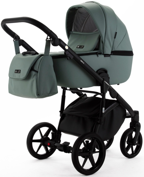 Детская коляска Adamex Nola Deluxe 3 в 1 N-SA20 (СЕРО-ЗЕЛЕНАЯ КОЖА)