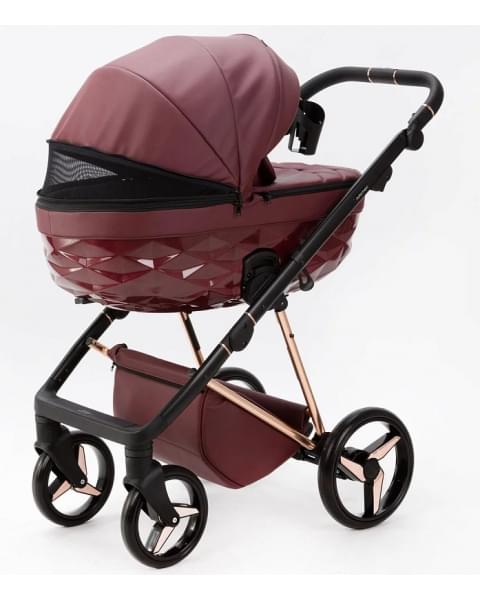Детская коляска Adamex Quantum Superstar Deluxe 2 в 1 Q-STAR141-K (БОРДОВ.КОЖА+БОРДОВ.ДНО+РОЗОВ.ЗОЛОТО.РАМА)