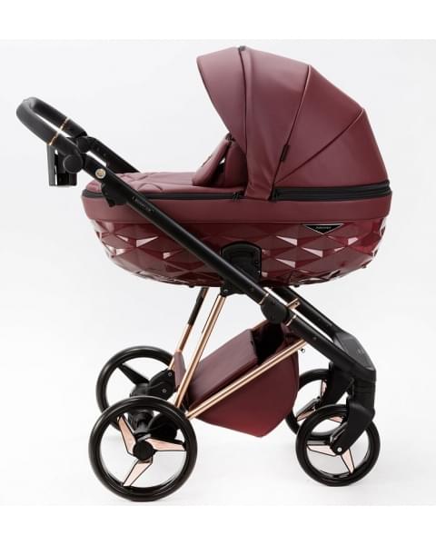 Детская коляска Adamex Quantum Superstar Deluxe 2 в 1 Q-STAR141-K (БОРДОВ.КОЖА+БОРДОВ.ДНО+РОЗОВ.ЗОЛОТО.РАМА)