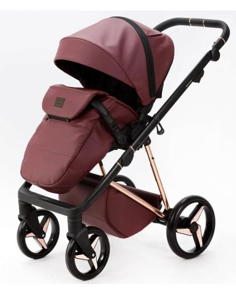 Детская коляска Adamex Quantum Superstar Deluxe 2 в 1 Q-STAR141-K (БОРДОВ.КОЖА+БОРДОВ.ДНО+РОЗОВ.ЗОЛОТО.РАМА)