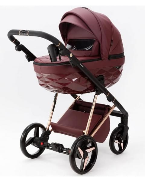 Детская коляска Adamex Quantum Superstar Deluxe 2 в 1 Q-STAR141-K (БОРДОВ.КОЖА+БОРДОВ.ДНО+РОЗОВ.ЗОЛОТО.РАМА)