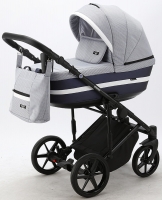 Детская коляска Adamex Rimini 2 в 1 RI27-LUX ГОЛУБ.ЖАККАРД+СИН.ПЕРЛ.КОЖА+БЕЛ.ОТДЕЛКА