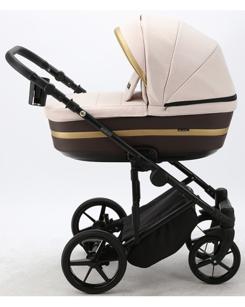 Детская коляска Adamex Rimini 2 в 1 RI84-TIP СВ.БЕЖЕВО-РОЗОВ+Т.КОРИЧНЕВ.КОЖА+ЗОЛОТО.ОТДЕЛКА