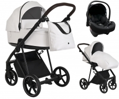 Детская коляска Roan Sol Кожа 3 в 1 с автокреслом Tutis Elo Lux EduSky Black RSL/2024 White/Black/руч.Тем.коричневый