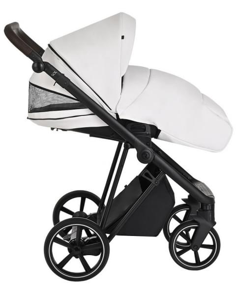 Детская коляска Roan Sol Кожа 3 в 1 с автокреслом Tutis Elo Lux EduSky Black RSL/2024 White/Black/руч.Тем.коричневый