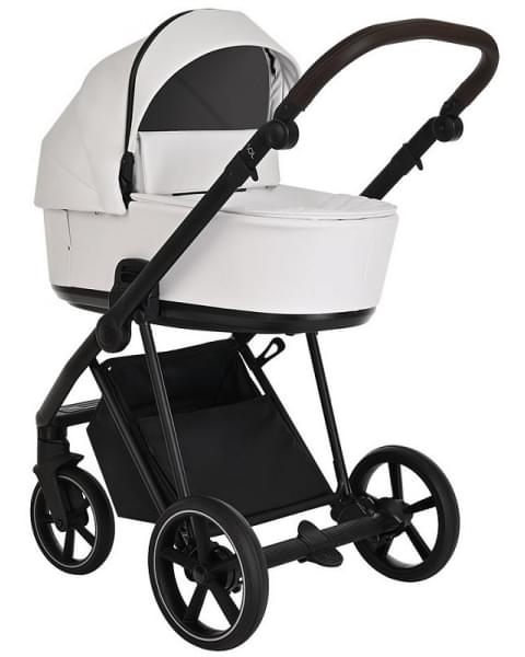 Детская коляска Roan Sol Кожа 3 в 1 с автокреслом Tutis Elo Lux EduSky Black RSL/2024 White/Black/руч.Тем.коричневый