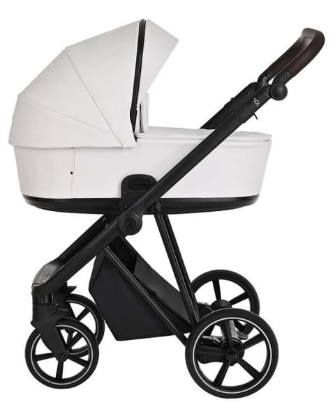 Детская коляска Roan Sol Кожа 3 в 1 с автокреслом Tutis Elo Lux EduSky Black RSL/2024 White/Black/руч.Тем.коричневый
