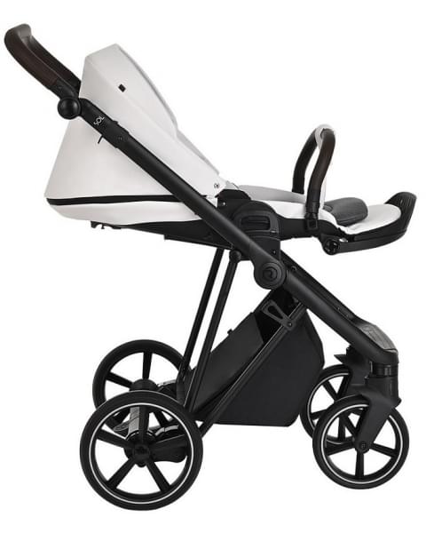 Детская коляска Roan Sol Кожа 3 в 1 с автокреслом Tutis Elo Lux EduSky Black RSL/2024 White/Black/руч.Тем.коричневый