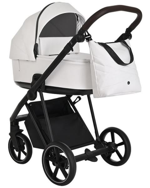 Детская коляска Roan Sol Кожа 3 в 1 с автокреслом Tutis Elo Lux EduSky Black RSL/2024 White/Black/руч.Тем.коричневый