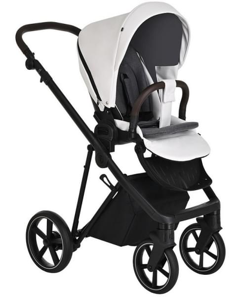 Детская коляска Roan Sol Кожа 3 в 1 с автокреслом Tutis Elo Lux EduSky Black RSL/2024 White/Black/руч.Тем.коричневый
